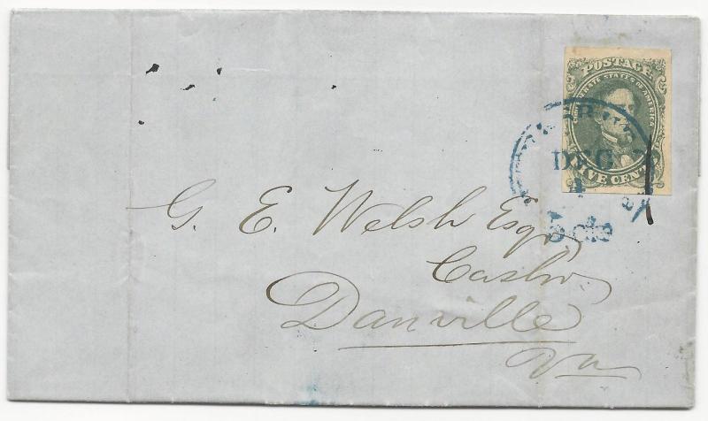 CSA Scott #1 Stone 1 on Cover Blue Petersburg, VA CDS December 1, 1861 Letter