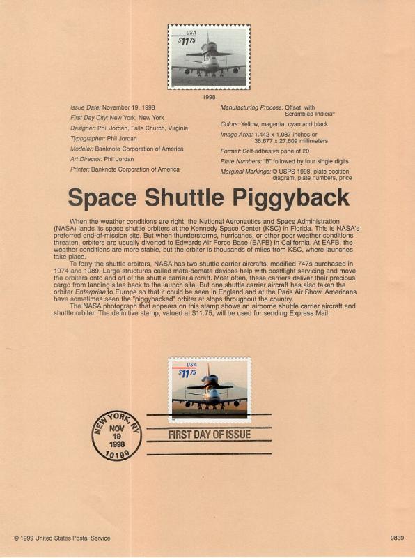 US SP1290 Space Shuttle 3262 Souvenir Page FDC