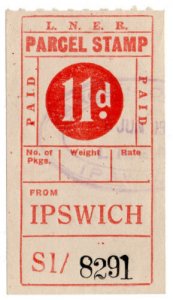 (I.B) London & North Eastern Railway : Parcel Stamp 11d (Ipswich) 