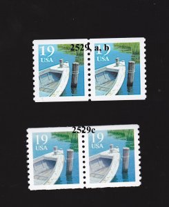 Pairs 19c Fishing Boat US #2529, US 2529a, US 2529b, US 2529c Lot (4) MNH F-VF