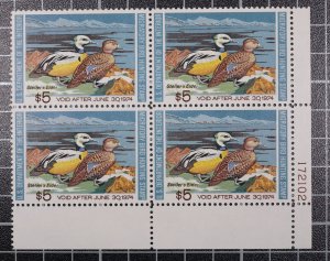 Scott RW40 1973 $5.00 Duck Stamp MNH Plate Block LR 172102 SCV - $75.00 