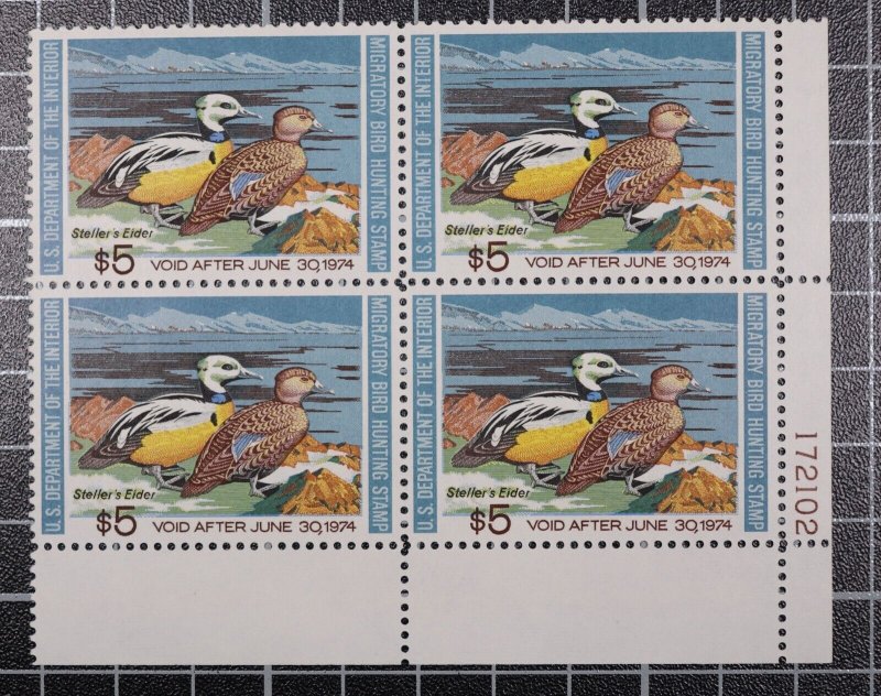 Scott RW40 1973 $5.00 Duck Stamp MNH Plate Block LR 172102 SCV - $75.00 