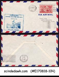 UNITED STATES USA 1953 US AIR MAIL DALLAS to DETROIT FFC FIRST FLIGHT COVER