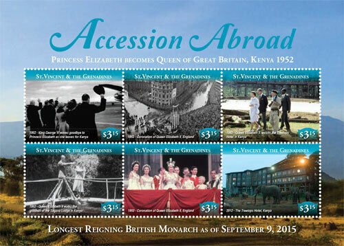 St. Vincent 2015 - Accession Abroad Queen Elizabeth, Kenya - Sheet of 6 - MNH
