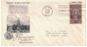 #897 FDC, 3c Wyoming 80th, 3 diff. cachets