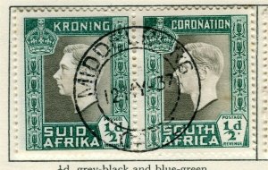 SOUTH AFRICA; 1937 early GVI Coronation issue fine used 1/2d. pair 