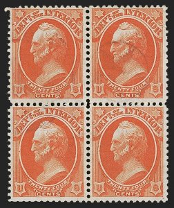 MOMEN: US STAMPS #O22 OFFICIAL BLOCK OF 4 USED SCARCE PF CERT LOT #89725