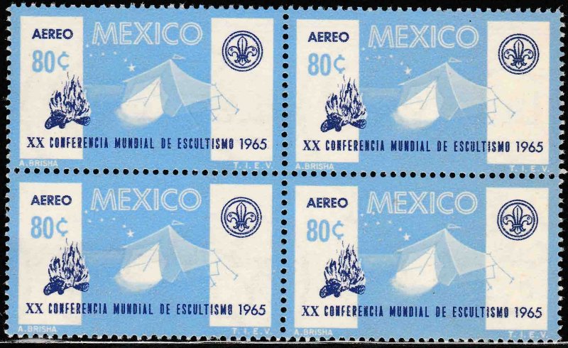 MEXICO C305, 20th World Scout Conference. BLOCK OF FOUR. MINT, NH. VF.