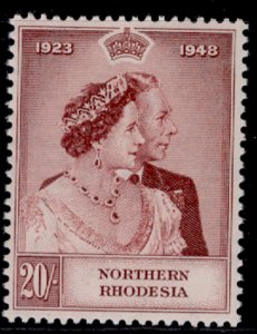 NORTHERN RHODESIA GVI SG49, 20s brown-lake, NH MINT. Cat £120.