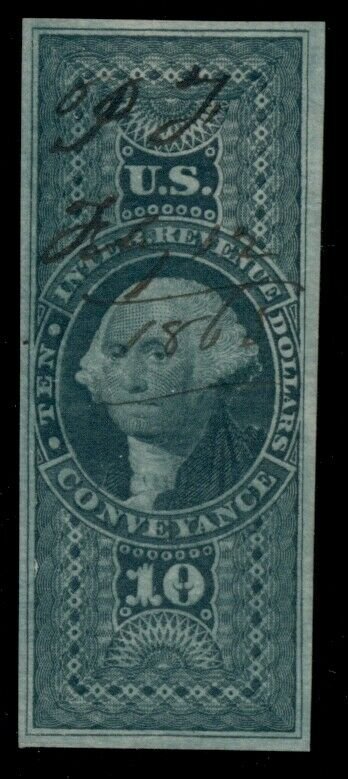 US #R94a, $10.00 Conveyance, imperf, used, VF, Scott $175.00