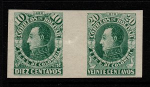 Colombia Bolivar 1879/80 Composite Proof 20c & 10c ERROR / No Gum - S41249