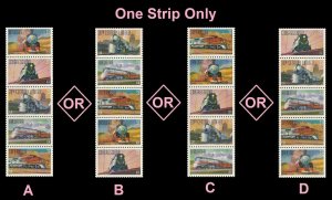 US 3333-3337 3337a All Aboard 33c strip (5 stamps) MNH 1999