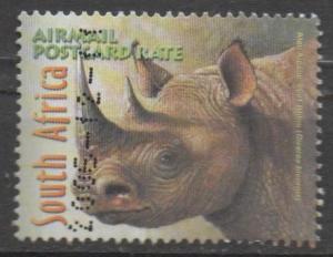 South Africa, Airmail postcard rate Rhino, used (A300)