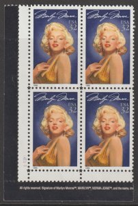 U.S.  Scott# 2967 1995 Marilyn Monroe Issue XF MNH Plate Block of 4