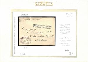 GB Cover WW1 NAVAL SUBMARINE BASE *HMS Lucia* OVAL CENSOR Mark N92b 