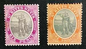 St. Kitts Nevis #19-20 small stain on each, left side center - Hinged