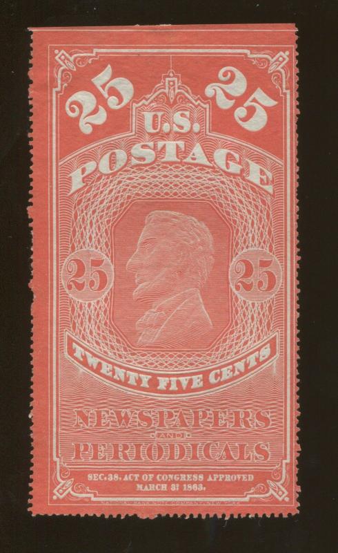 1865 United States Newspaper & Periodical Stamp #PR3b Mint Previously Hinged