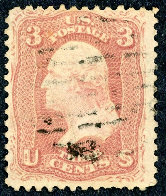 #88 – 1867 3c Washington, rose. Used. Poor Centering.