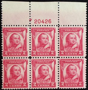 U.S. Mint Stamp Scott #690 2c Pulaski Top Plate # Block/6. NH. Choice!