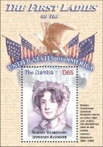 GAMBIA - FIRST LADIES OF THE UNITED STATES - MARTHA JEFFERSON RANDOLPH - S/S MNH