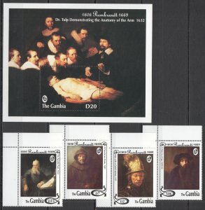 A1113 Gambia Art Paintings Rembrandt #1789-92 1Set+1Bl Mnh