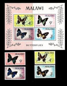 MALAWI Sc 37-40-40A NH SET+S/S of 1966 - BUTTERFLIES. SC$34.50