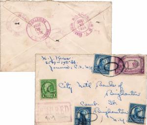 United States York Jamaica Registered 1934 violet double ring  3c Wisconsin a...