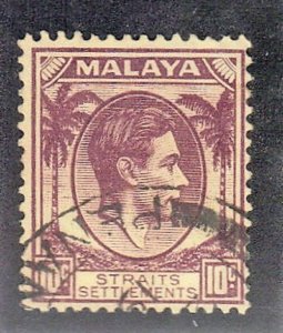 MALAYA, STRAITS SETTLEMENT SCOTT #244 USED 10c 1937-41