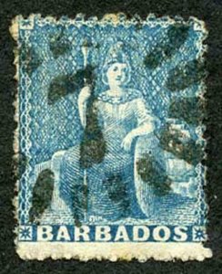 Barbados SG44 1d Blue Wmk Large Star Rough Perf 14 to 16