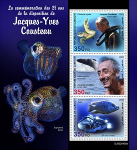 DJIBUTI - 2022 -  Jacques-Yves Cousteau - Perf 3v Sheet - Mint Never Hinged