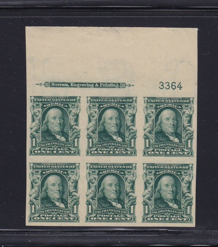 314 TOP XF plate block of 6 OG lightly hinged nice color cv $ 200 ! see pic !