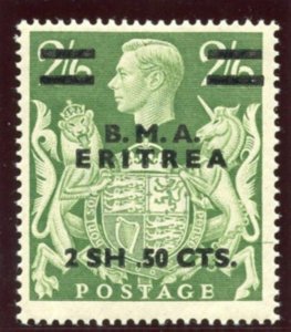 BOFIC-BMA Eritrea 1950 KGVI 2s50c on 2s6d yellow-green MLH. SG E10a.