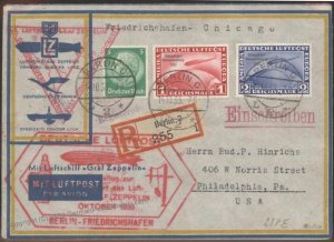 Germany 1933 Zeppelin Si238 Mi347b Chicagofahrt CV800 Cover Hamborn Swede 107308