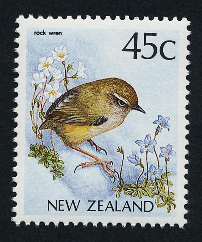 New Zealand 924 MNH Bird, Rock Wren, Flowers