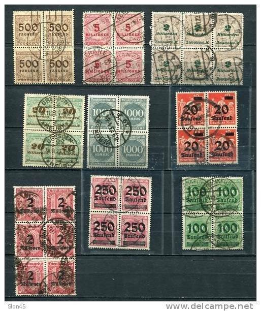 Germany 1923 Accumulation Blocks of 4 6 Used Numerical Overprint .CV 76 euro 