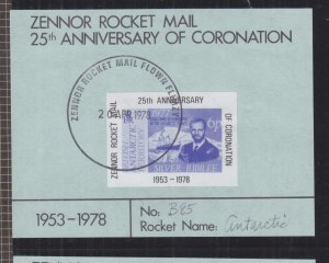 BRITISH ANTARCTIC, 1978 25th Anniversary of Coronation,Zennor Rocket Mail label