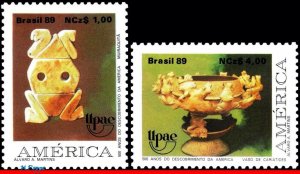 2208-09 BRAZIL 1989 CERAMIC, UPAEP, AMERICA ISSUED, ARCHAEOLOGY, MI# 2321-22 MNH