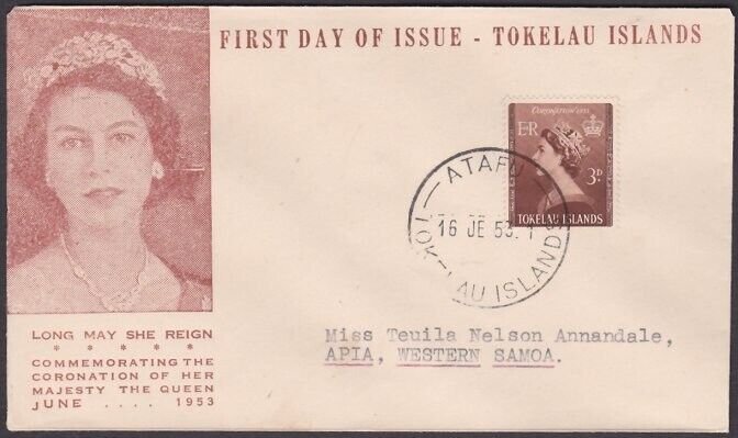 TOKELAU 1953 Coronation FDC - Atafu cds....................................a3465