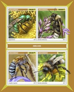 Mozambique - 2017 Bees on Stamps - 4 Stamp Sheet - MOZ17122a