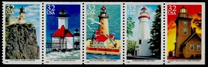 2973a MNH Strip of 5 32c Lighthouses of the Great Lakes *
