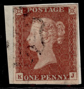 GB QV SG8, 1d red-brown BLACK MX PLATE 30, USED. Cat £65. ON PIECE KJ 