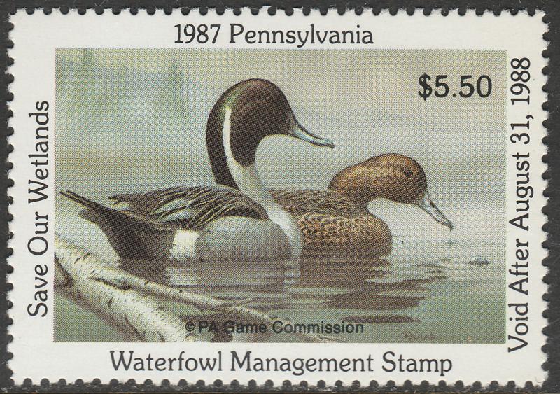 U.S.-PENNSYLVANIA 5, STATE DUCK HUNTING PERMIT STAMP. MINT, NH. VF