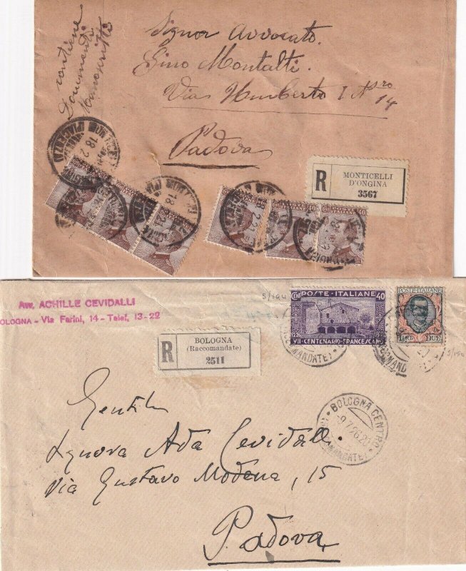 ITALY POSTAL HISTORY 2 REGISTERED COVERS BOLOGNA MONTICELLI DIFFERENT STAMPS