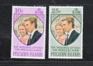 PITCAIRN ISLANDS #135-136  1973 WEDDING OF PRINCESS ANNE  MINT VF LH O.G