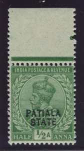 India - Patiala 1912 KGV ½a emerald superb MNH. SG 49a.