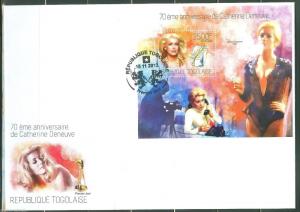 TOGO  2013 70th BIRTH ANNIVERSARY OF CATHERINE DENEUVE  SOUVENIR SHEET FDC