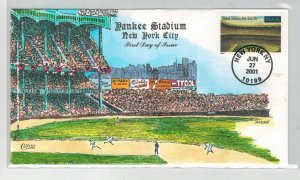 2001 COLLINS HANDPAINTED FDC BASEBALL PLAYING FIELDS NEW YORK YANKEES STADIUM