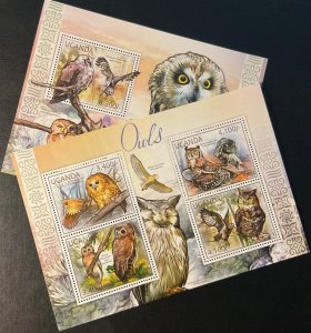 2012 TOME & PRINCE.  Owls. 2 block sheet (1 HB 1v + 1 HB 4v) NHM-