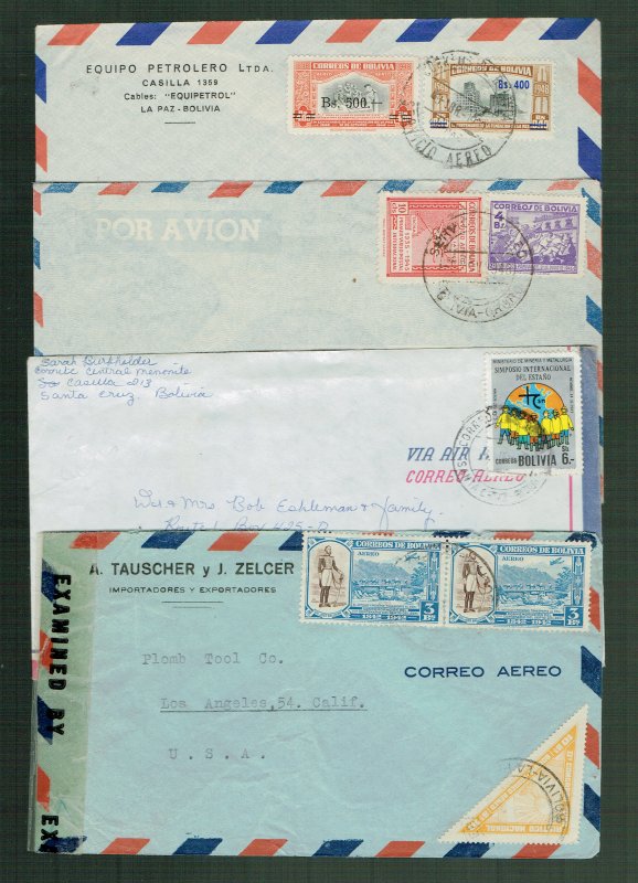 BOLIVIA - 4 neat covers, one censored w/ triangle stamp