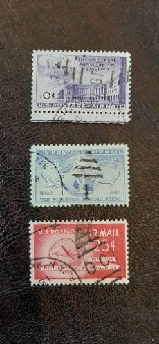 US Scott # C42-44; 3 used, sound airmail stamps of 1949. F/VF centering